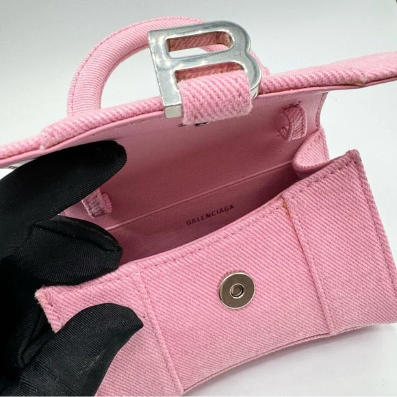 Balenciaga Pink Mini Denim Hourglass Top Handle Crossbody Bag - Picture 7 of 15